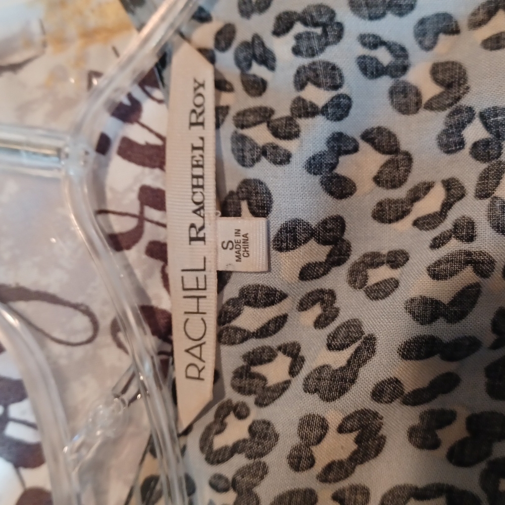 Rachel Roy blue cream black cheetah print sleeveless mini dress with drawstring - Picture 4 of 7
